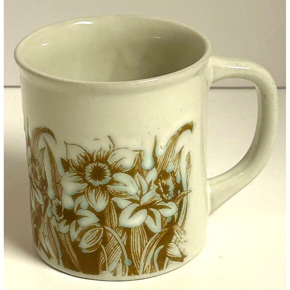 Vintage Japan Ceramic Coffee Cocoa Tea Mug Brown & White Floral - Picture 1 of 6